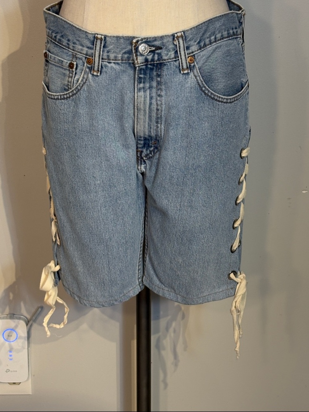 Levi's Light Blue Denim Shorts with Side Lace-Up
